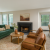 Staged living room with a fireplace