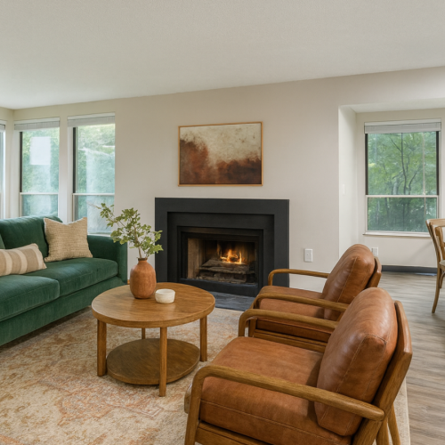 Apartments near Whitehall with fireplaces Staged living room with a fireplace